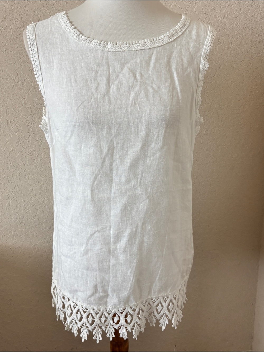 Valentina Naldi Shirt Made in Italy 100% Linen Boho Sleeveless Top Embroidered M - Picture 2 of 5